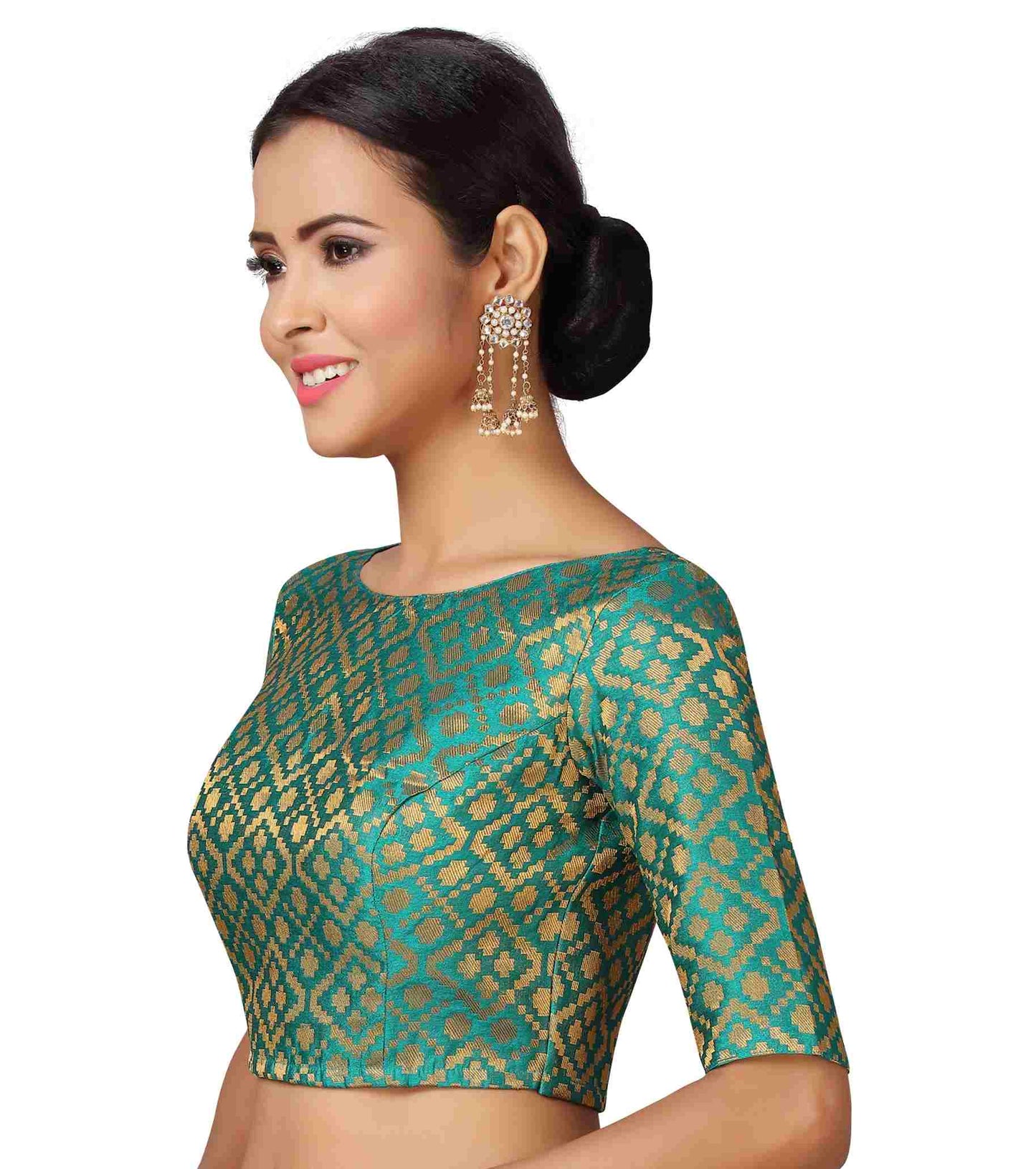 Women Green Brocade Saree Blouse  (1pc)