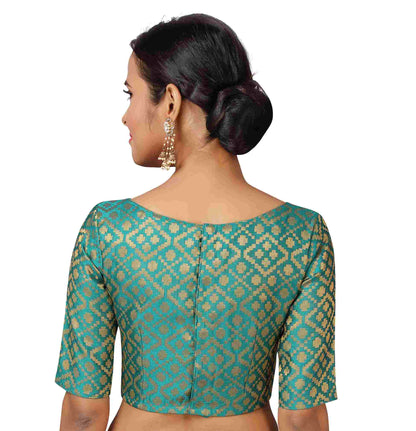 Women Green Brocade Saree Blouse  (1pc)