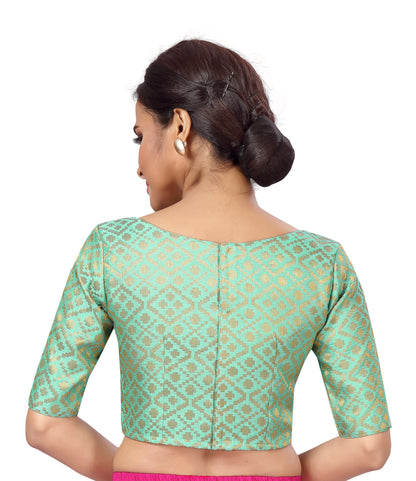 Women's Turquoise Green Brocade Blouse - (1pc set)