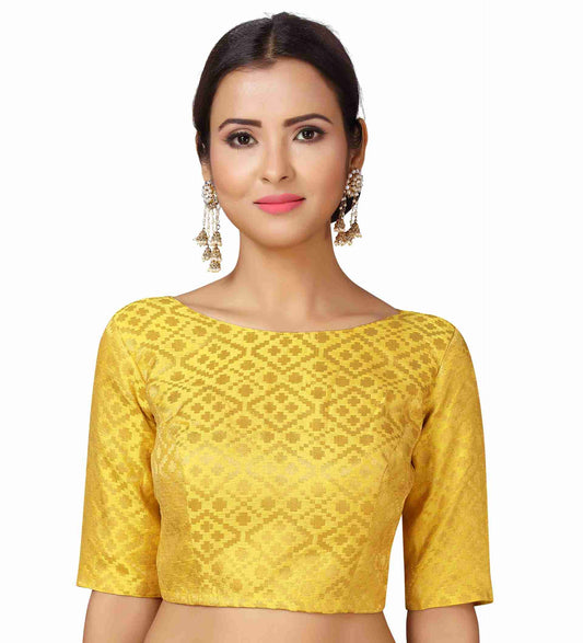 Women's Yellow Brocade Blouse - (1pc set)