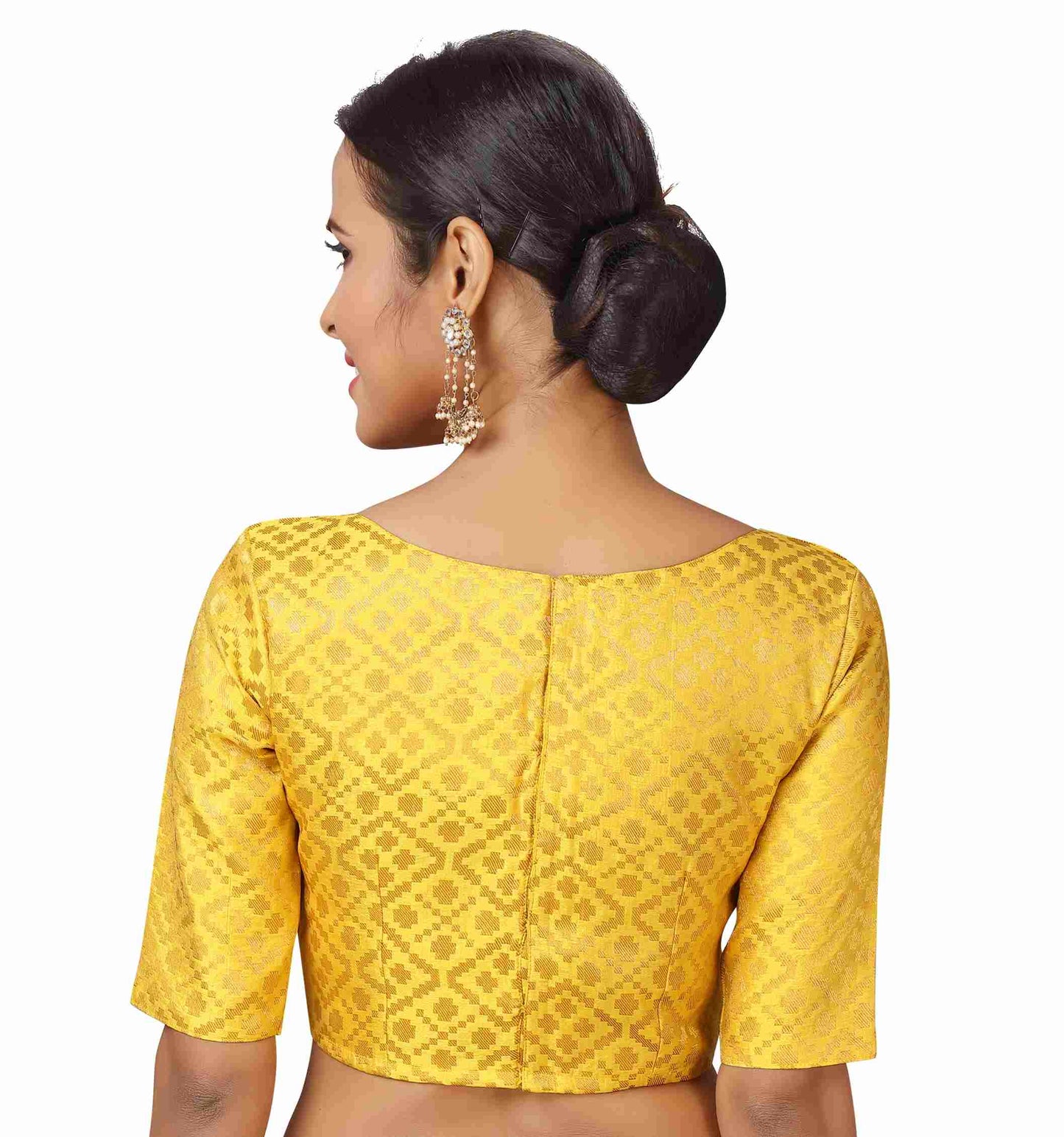 Women's Yellow Brocade Blouse - (1pc set)