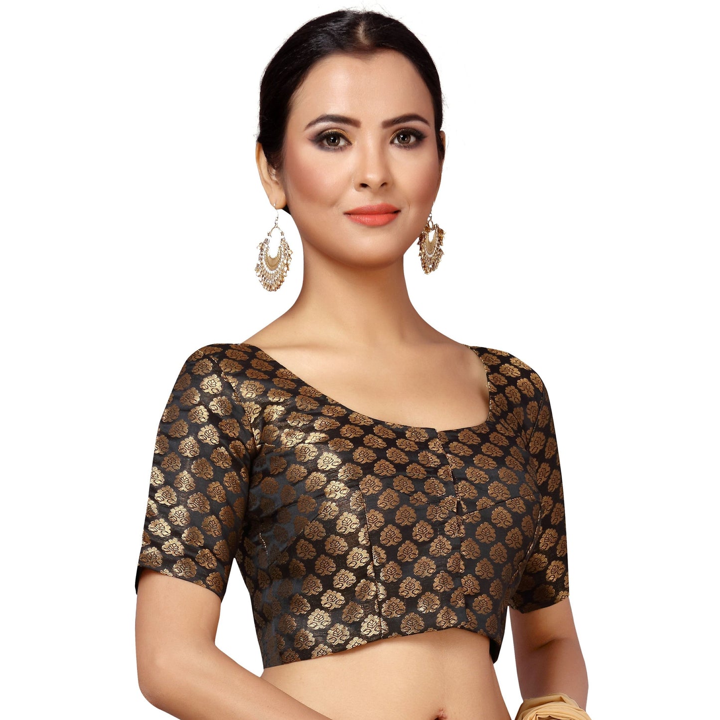 Women Black Brocade Saree Blouse  (1pc)