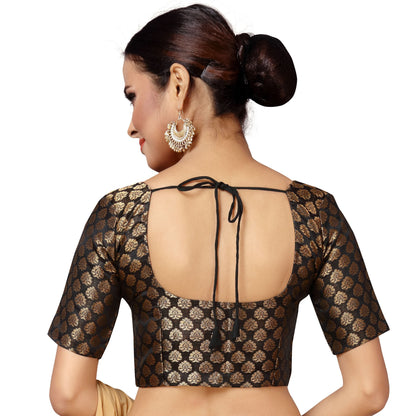 Women Black Brocade Saree Blouse  (1pc)