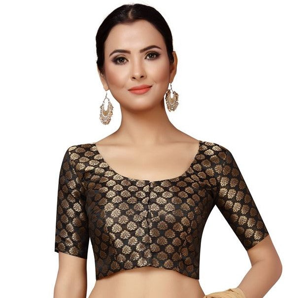 Women Black Brocade Saree Blouse  (1pc)