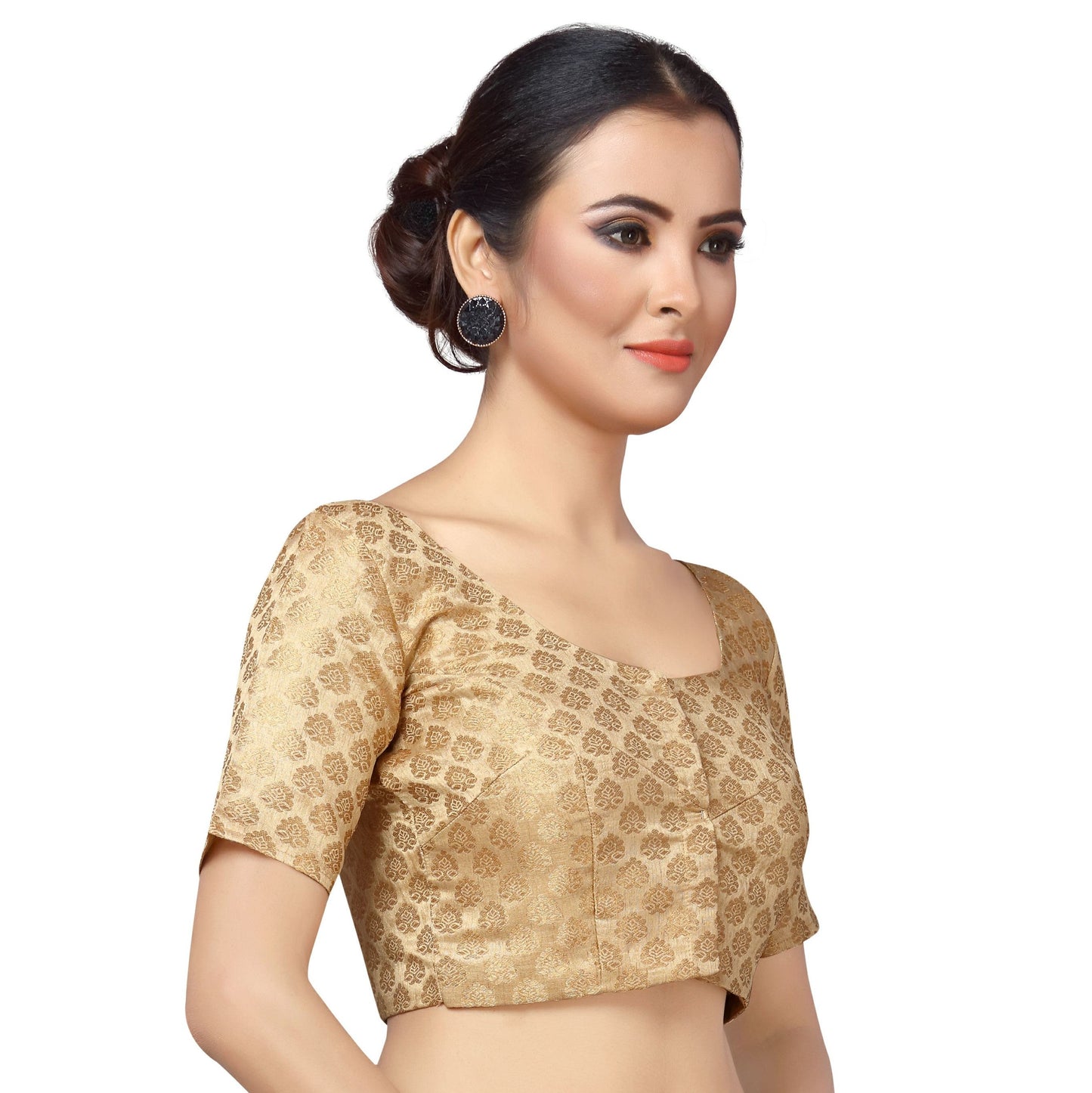 Women Gold Brocade Saree Blouse  (1pc)