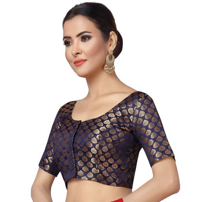 Women's Navy Blue Brocade Blouse - (1pc set)