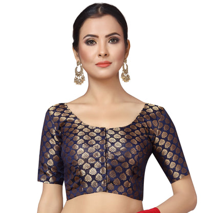 Women's Navy Blue Brocade Blouse - (1pc set)