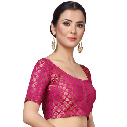 Women Pink Brocade Saree Blouse  (1pc)