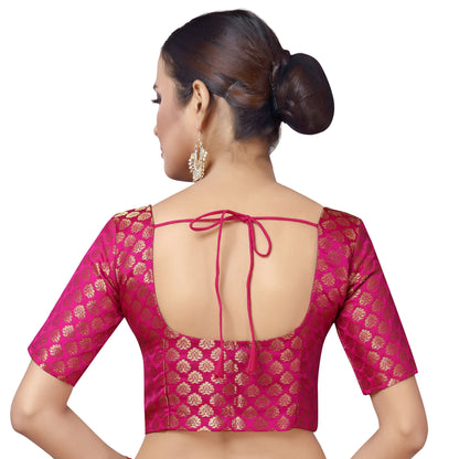 Women Pink Brocade Saree Blouse  (1pc)