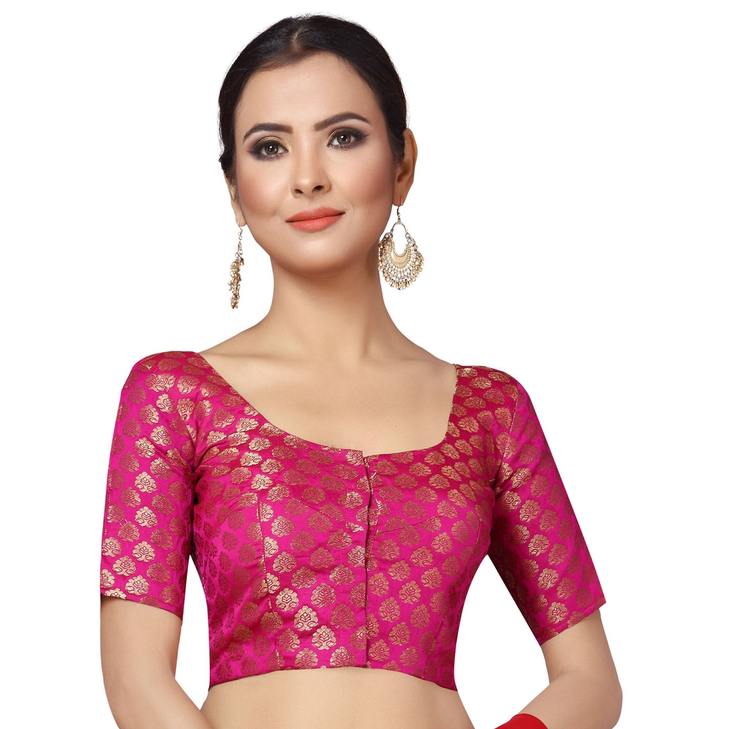 Women Pink Brocade Saree Blouse  (1pc)