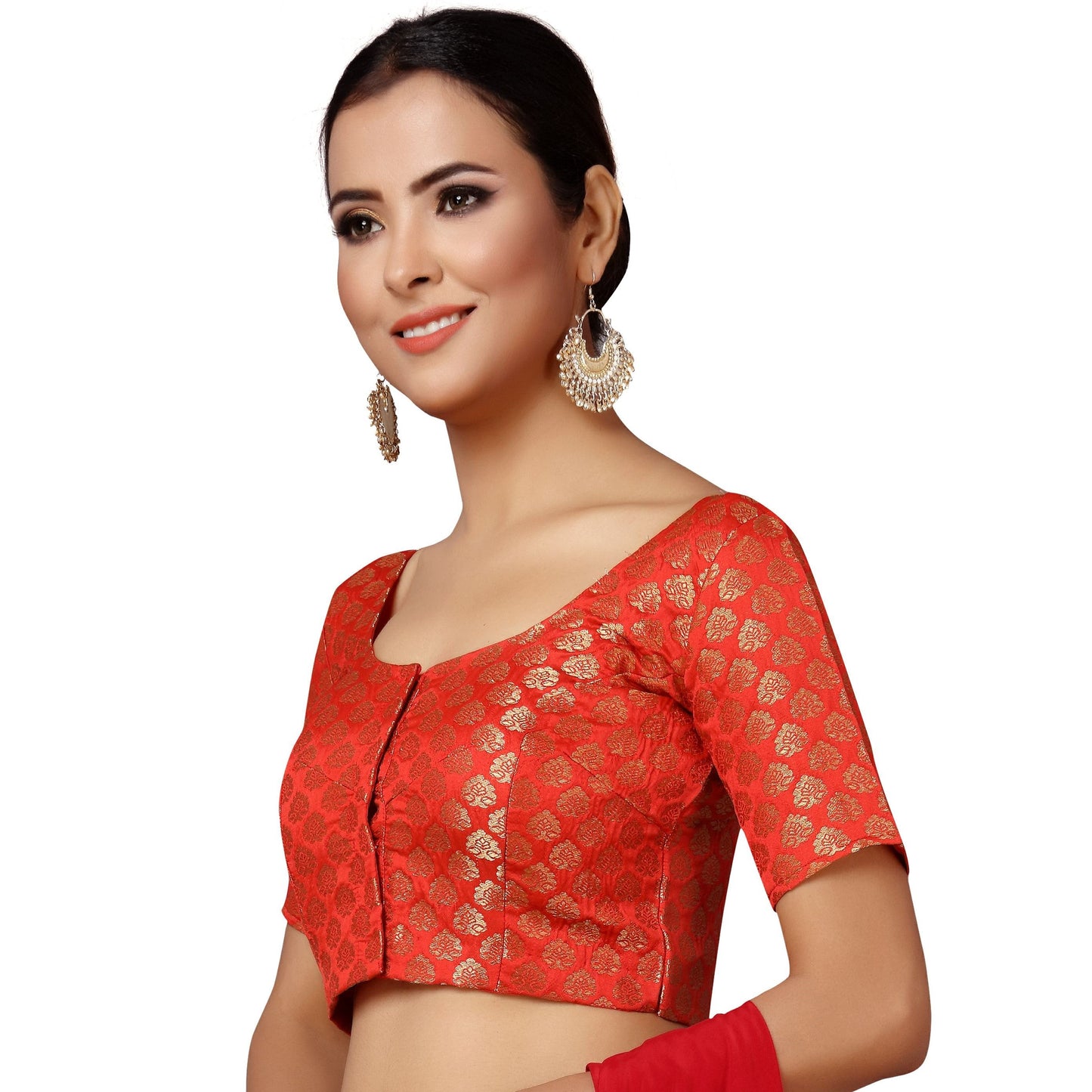 Women's Red Brocade Saree Blouse - 1 pc