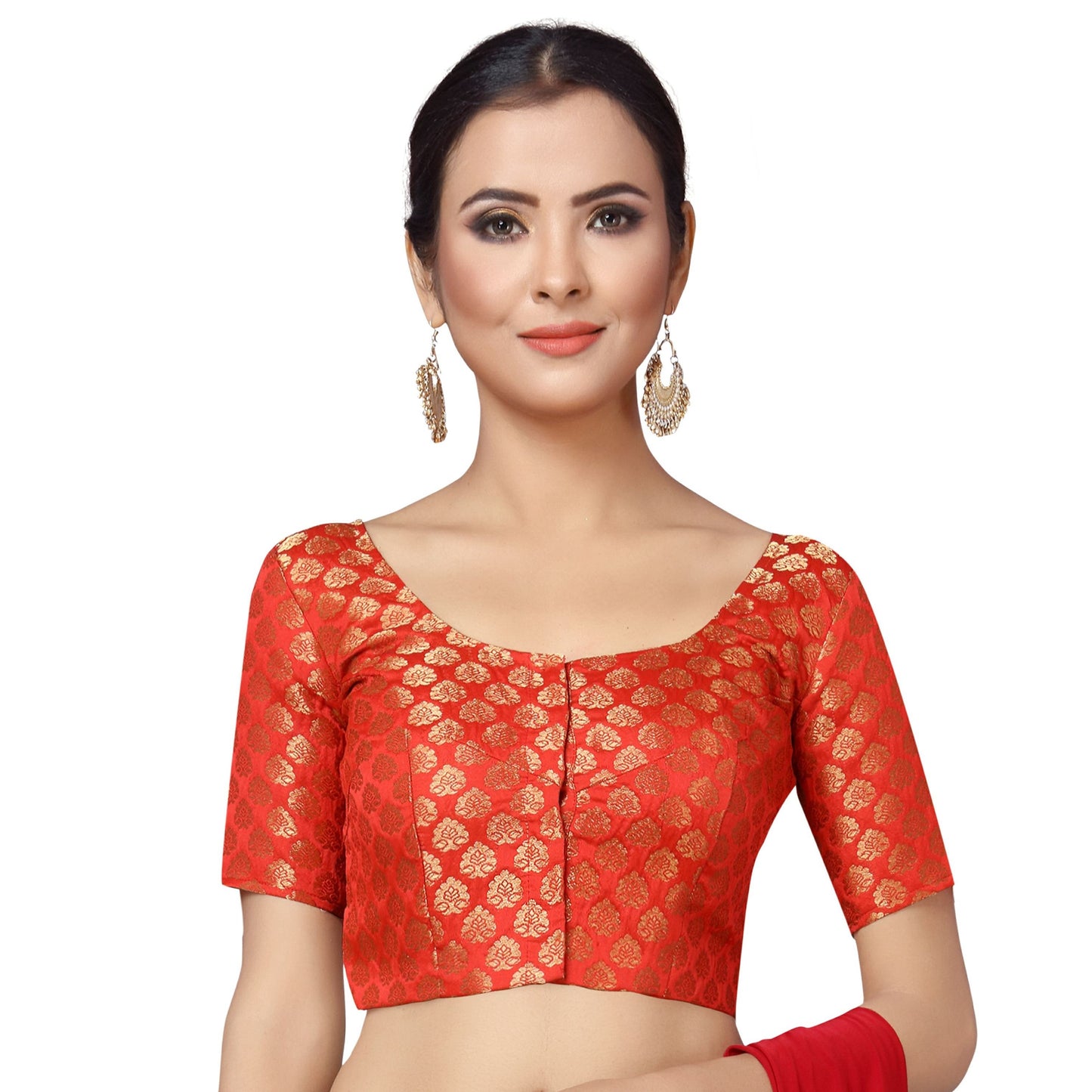 Women's Red Brocade Saree Blouse - 1 pc