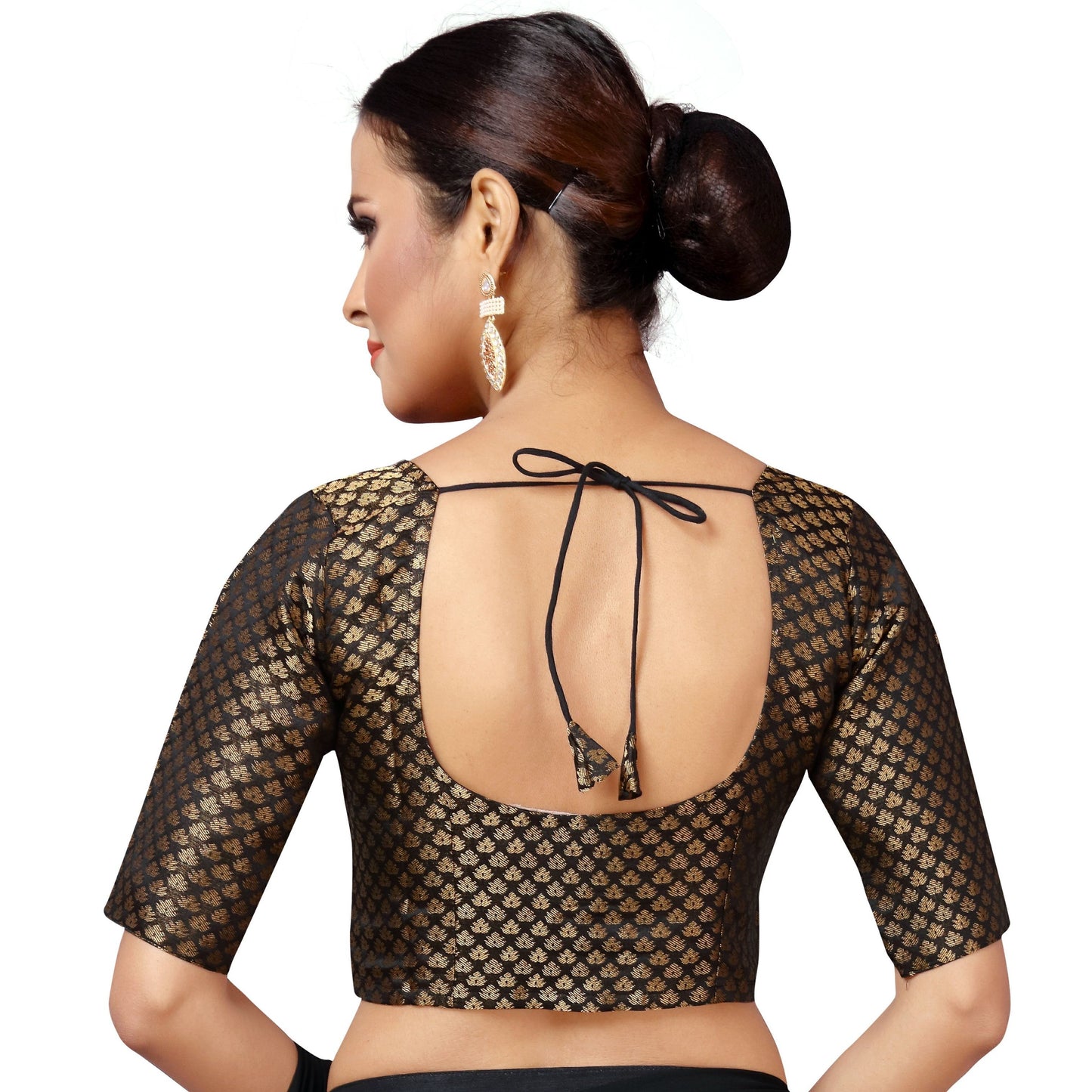 Women Black Brocade Saree Blouse  (1pc)