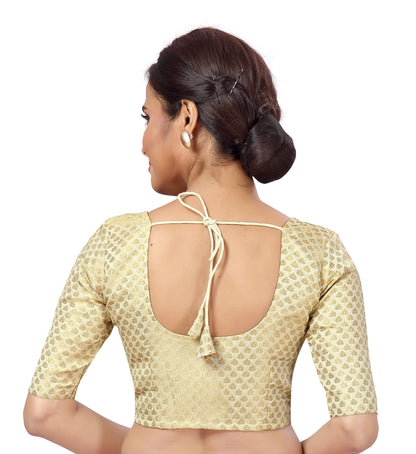 Women Cream Brocade Saree Blouse  (1pc)