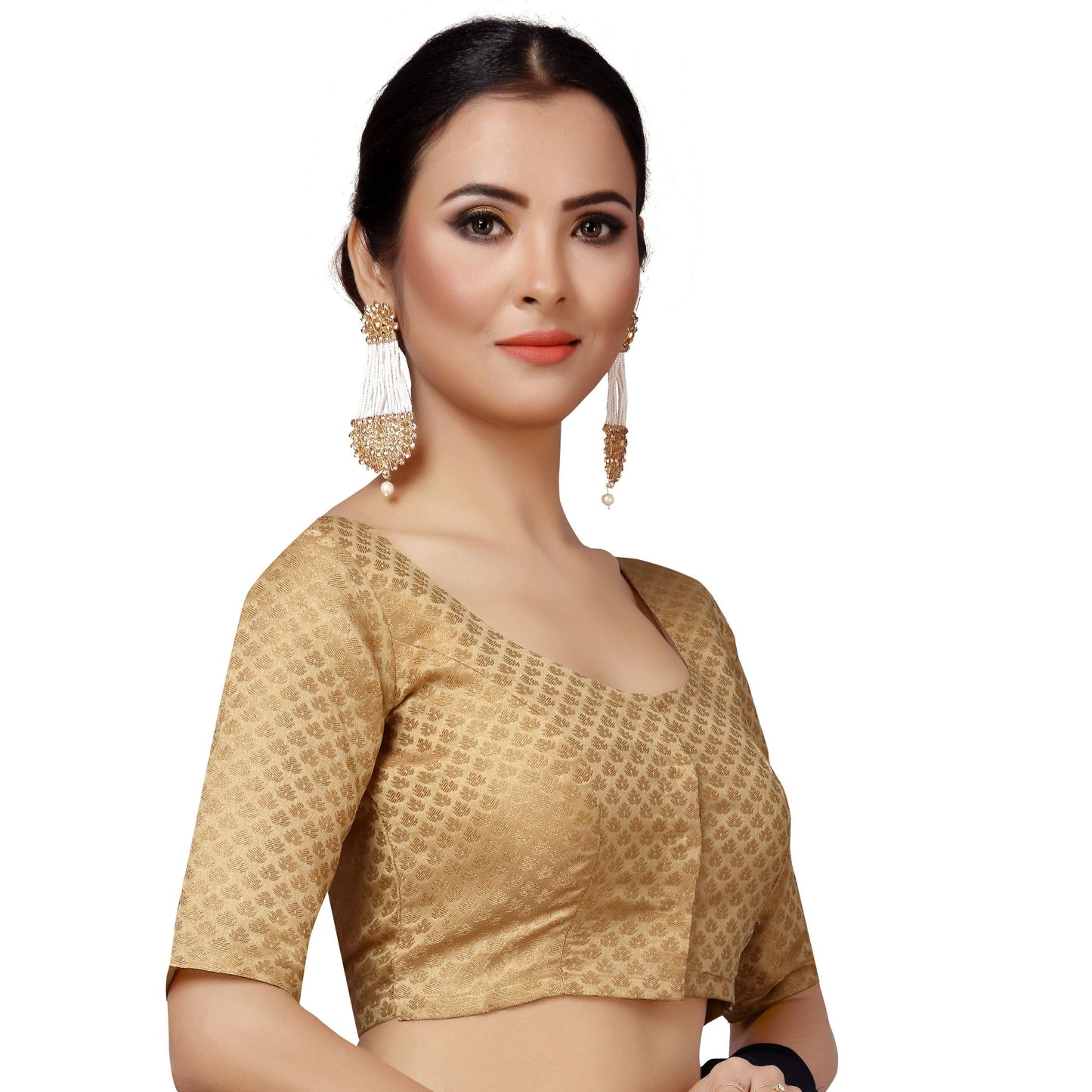 Women's Gold Color Brocade Saree Blouse