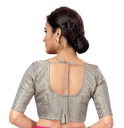 Women's Grey Brocade Saree Blouse - (1pc set)