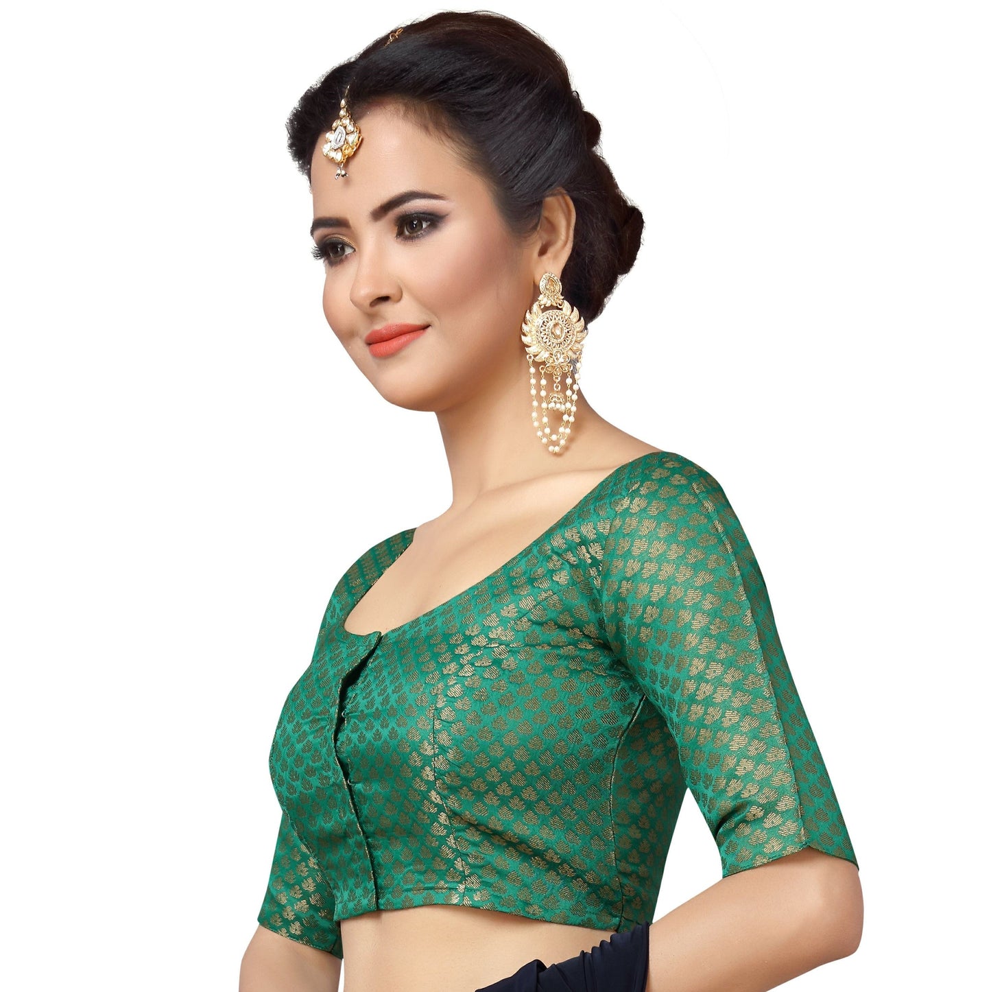 Women's Brocade Green Saree Blouse  - 1 pc