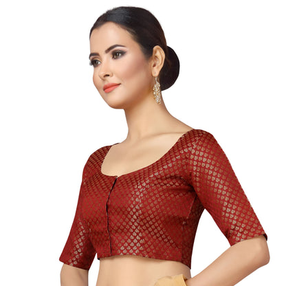 Women Maroon Brocade Saree Blouse  (1pc)