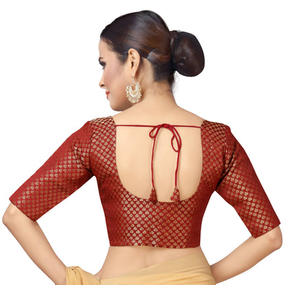 Women Maroon Brocade Saree Blouse  (1pc)