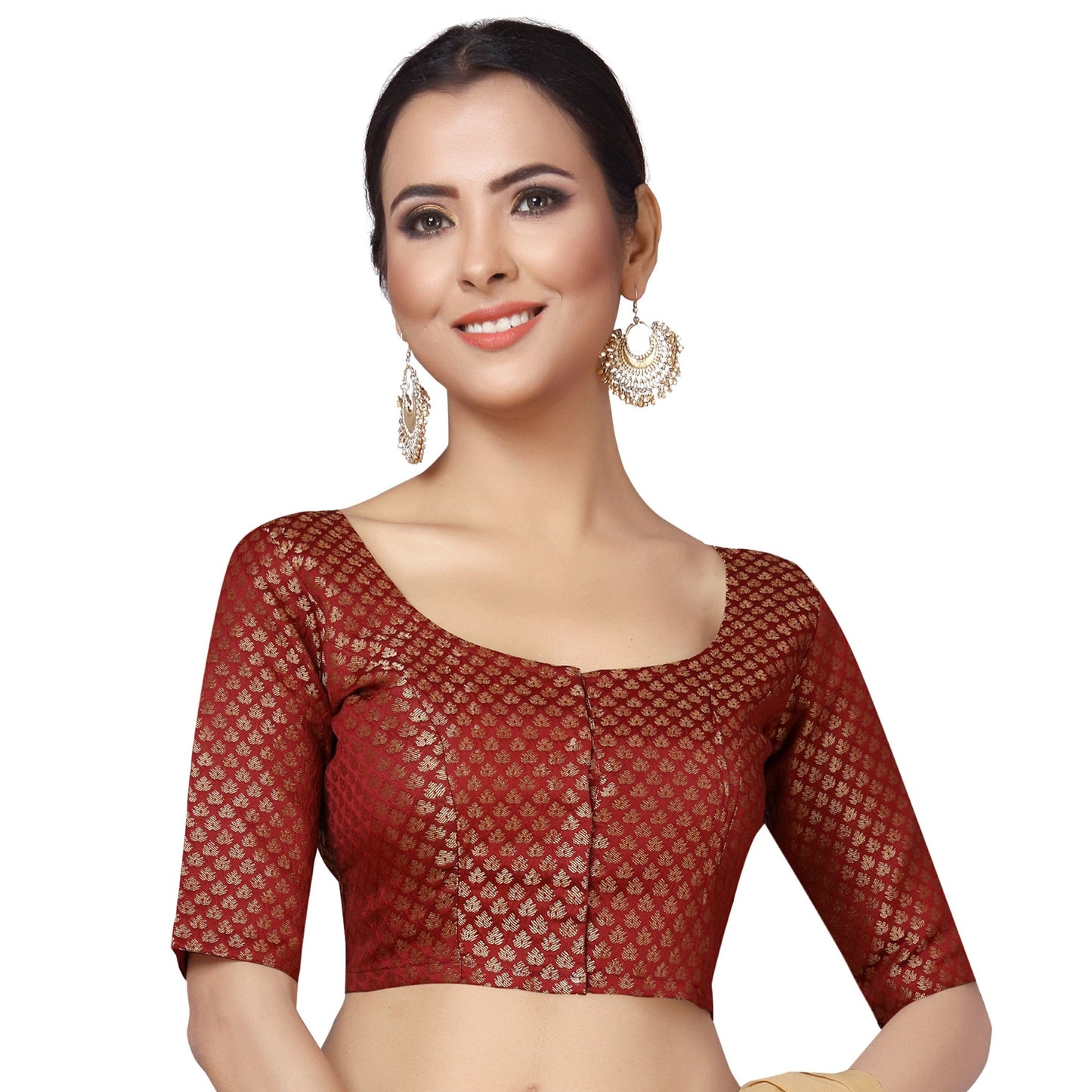 Women Maroon Brocade Saree Blouse  (1pc)