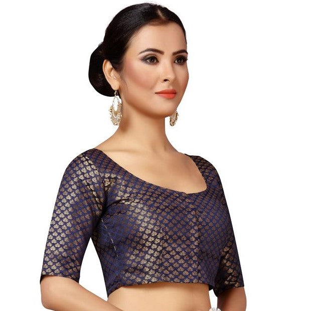 Women's Navy Blue Brocade Blouse - (1pc set)