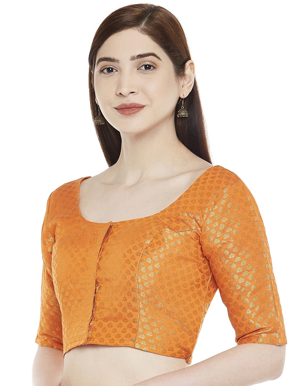 Women Orange Brocade Saree Blouse  (1pc)