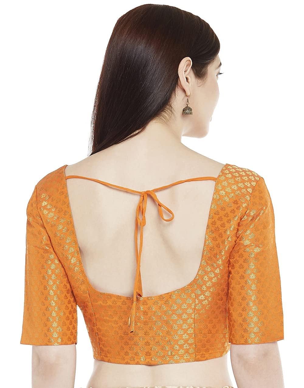 Women Orange Brocade Saree Blouse  (1pc)