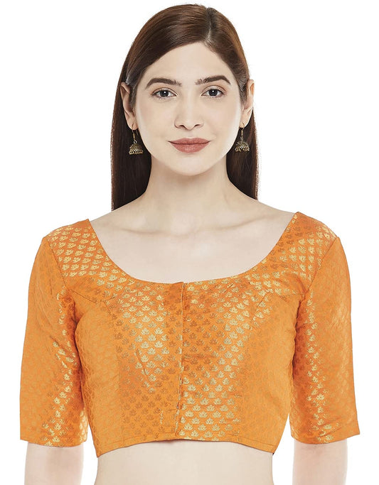 Women Orange Brocade Saree Blouse  (1pc)