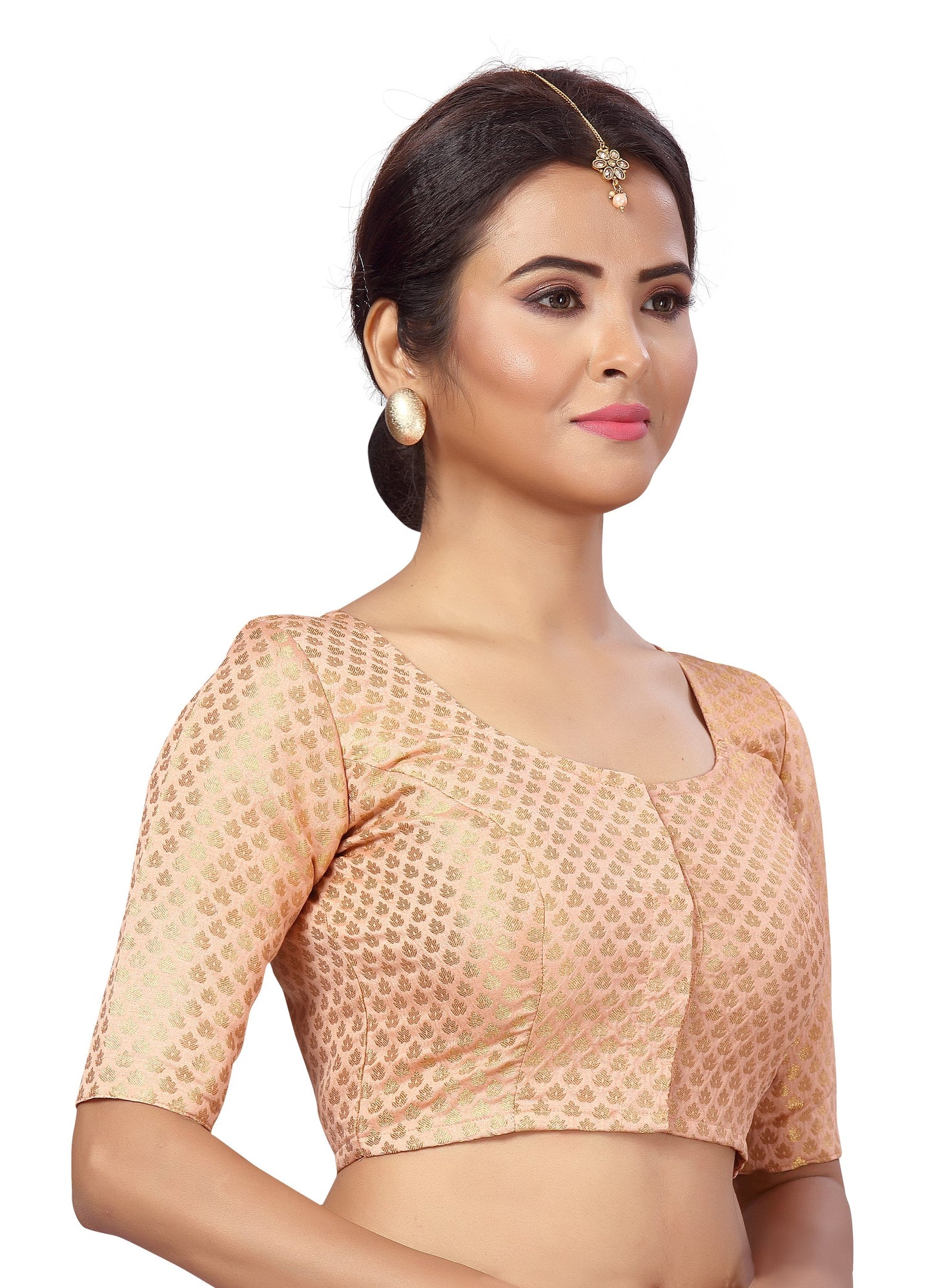 Women Peach Brocade Saree Blouse  (1pcP