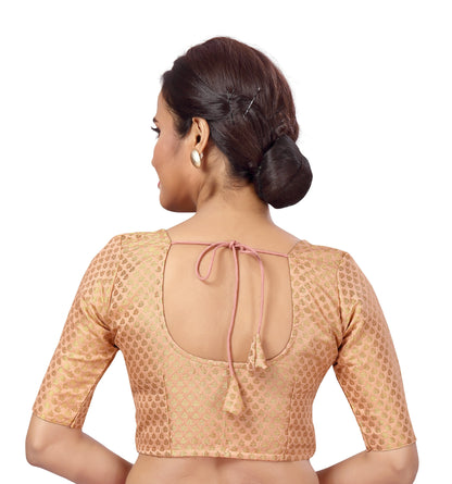 Women Peach Brocade Saree Blouse  (1pcP