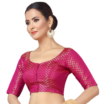 Women Pink Brocade Saree Blouse  (1pc)