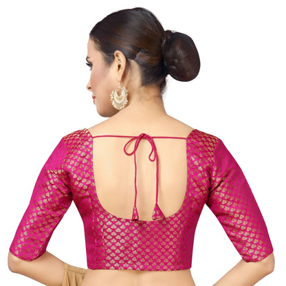 Women Pink Brocade Saree Blouse  (1pc)