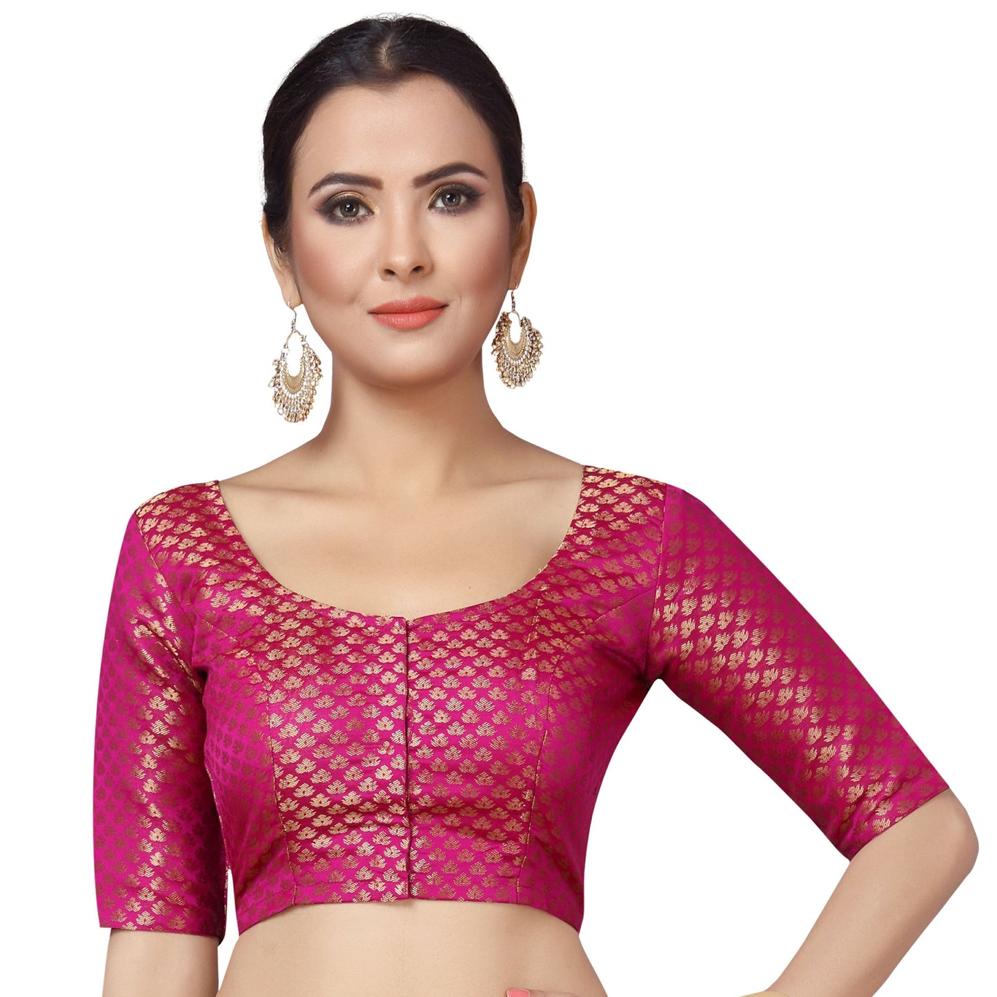 Women Pink Brocade Saree Blouse  (1pc)