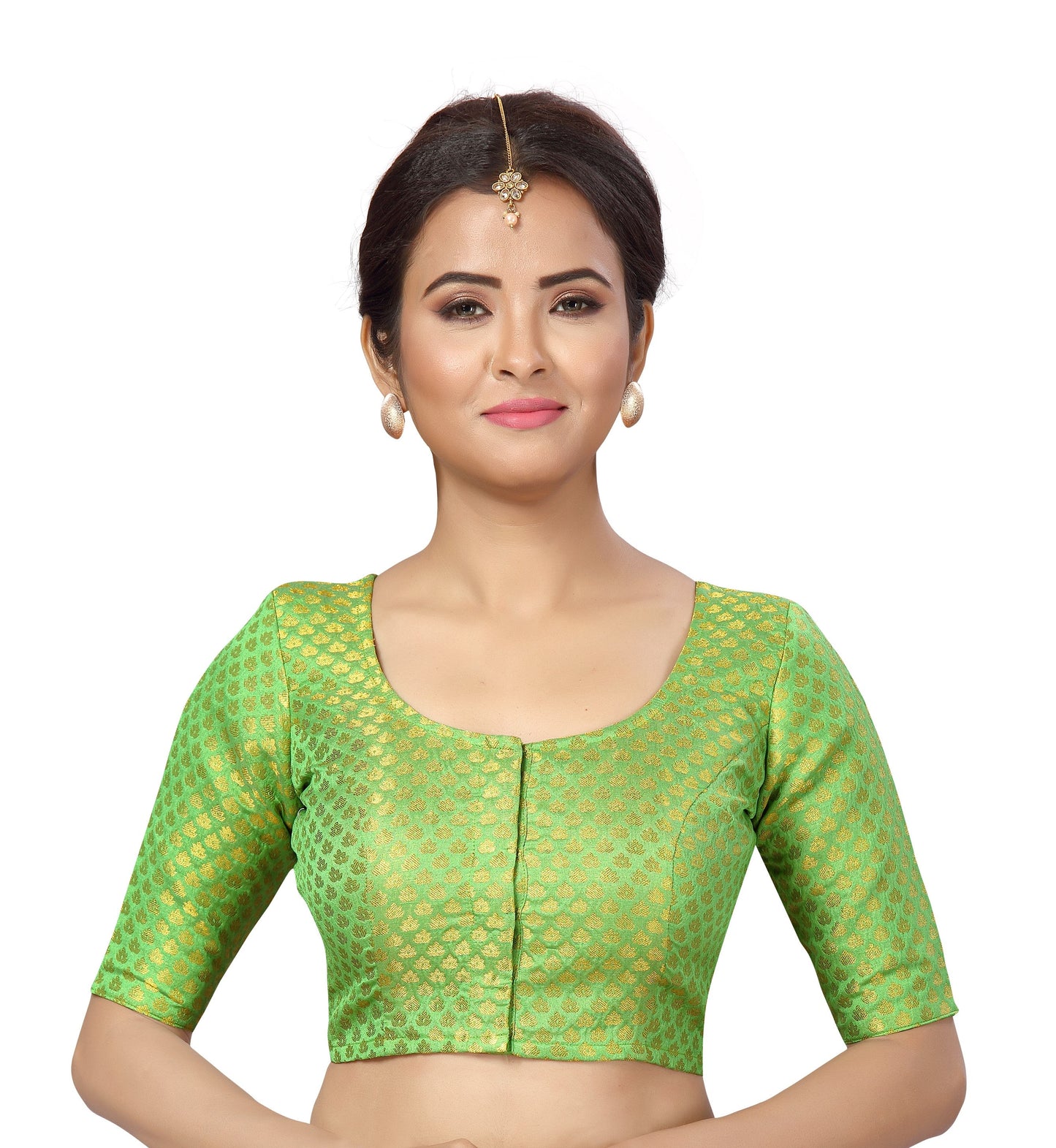 Women Parrot Green Brocade Saree Blouse  (1pc)