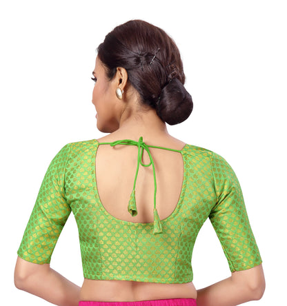 Women Parrot Green Brocade Saree Blouse  (1pc)