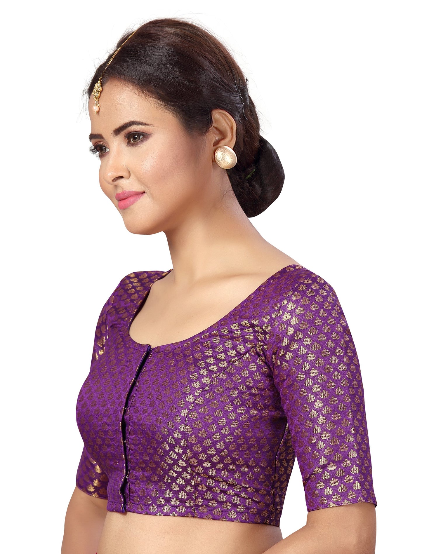 Women Purple Brocade Saree Blouse  (1pc)