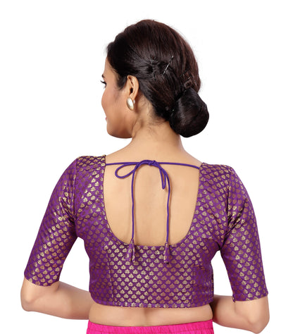 Women Purple Brocade Saree Blouse  (1pc)