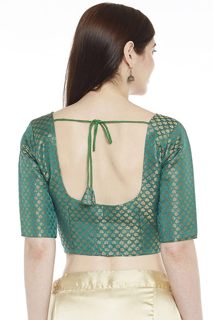 Women Rama Green Brocade Saree Blouse  (1pc)