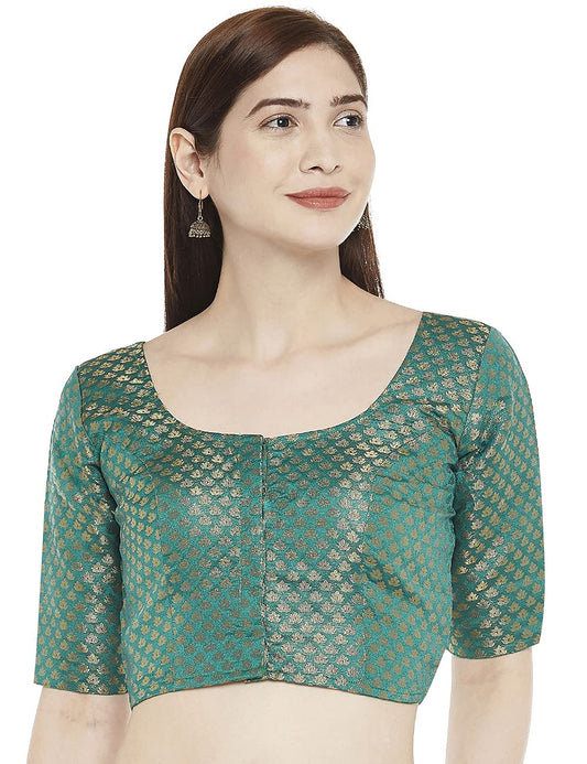 Women Rama Green Brocade Saree Blouse  (1pc)