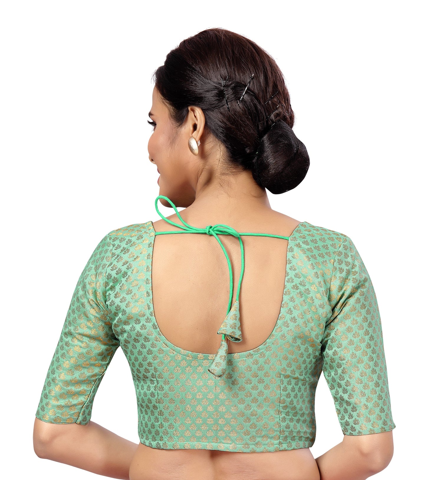 Women's Turquoise Green Brocade Blouse - (1pc set)