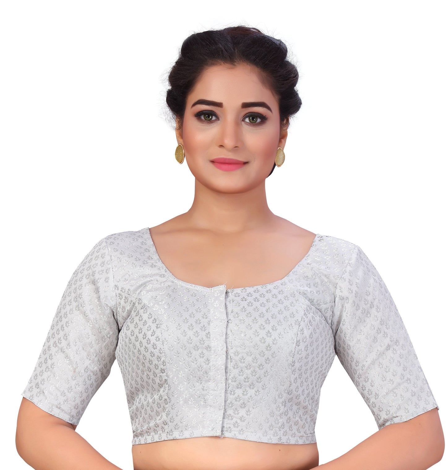 Women's Grey Silver Brocade Blouse - (1pc set)