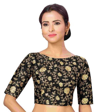 Women Black Silk Saree Blouse  (1pc)