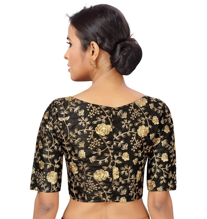 Women Black Silk Saree Blouse  (1pc)