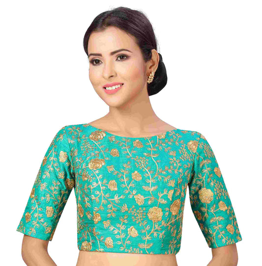 Women Light Blue Saree Blouse  (1pc)