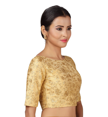 Women Gold Wedding Saree Blouse  (1pc)