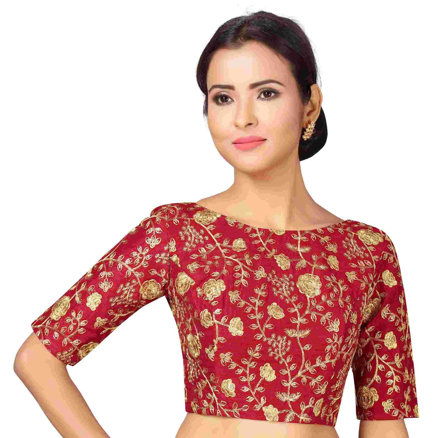 Women's Maroon Embroidered Blouse - (1pc set)