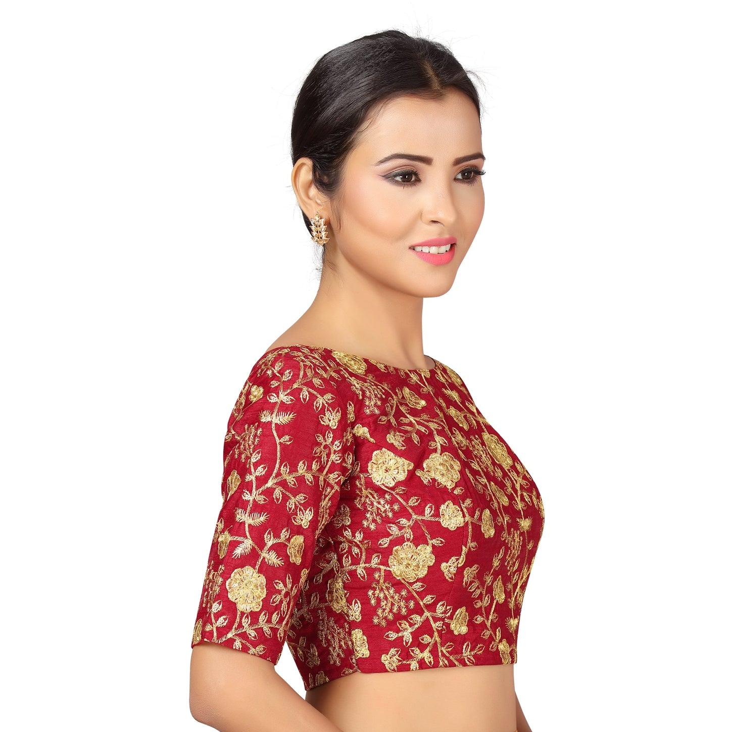 Women's Maroon Embroidered Blouse - (1pc set)