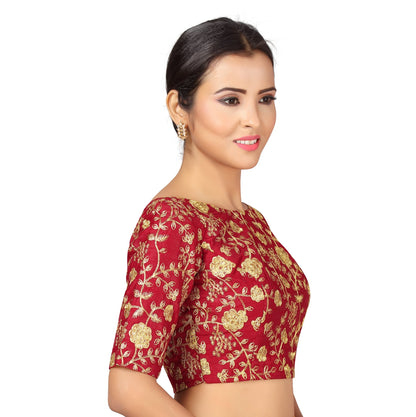 Women's Maroon Embroidered Blouse - (1pc set)