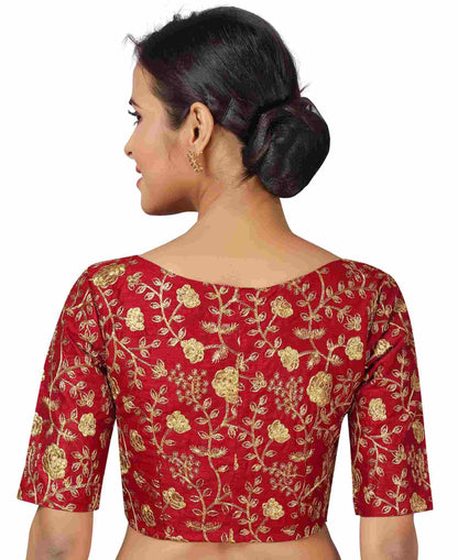 Women's Maroon Embroidered Blouse - (1pc set)