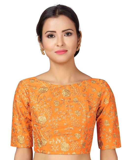 Women's Orange Zari Embroidered Blouse - (1pc set)